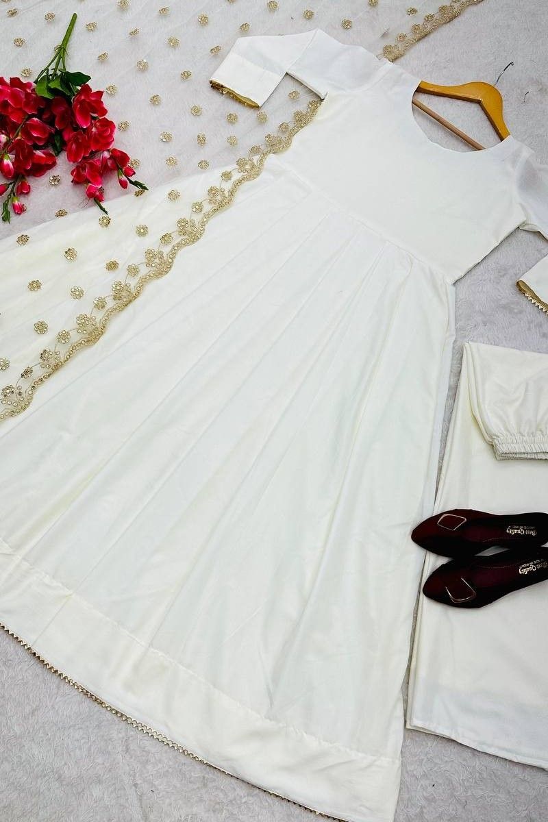 Best Selling | Cream Cotton Plain Gown and Cream Cotton Plain Designer Gown  Online Shopping