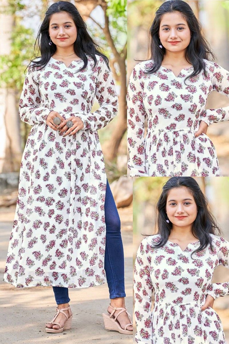 White Embroidered Long Kurti (30% Off) – Gleamberry