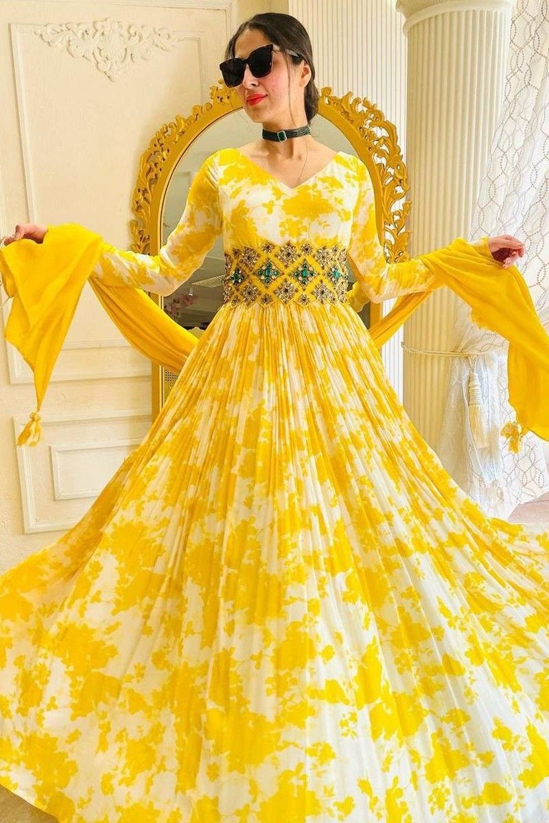 Buy Yellow Anarkali Suit Online In India  Etsy India