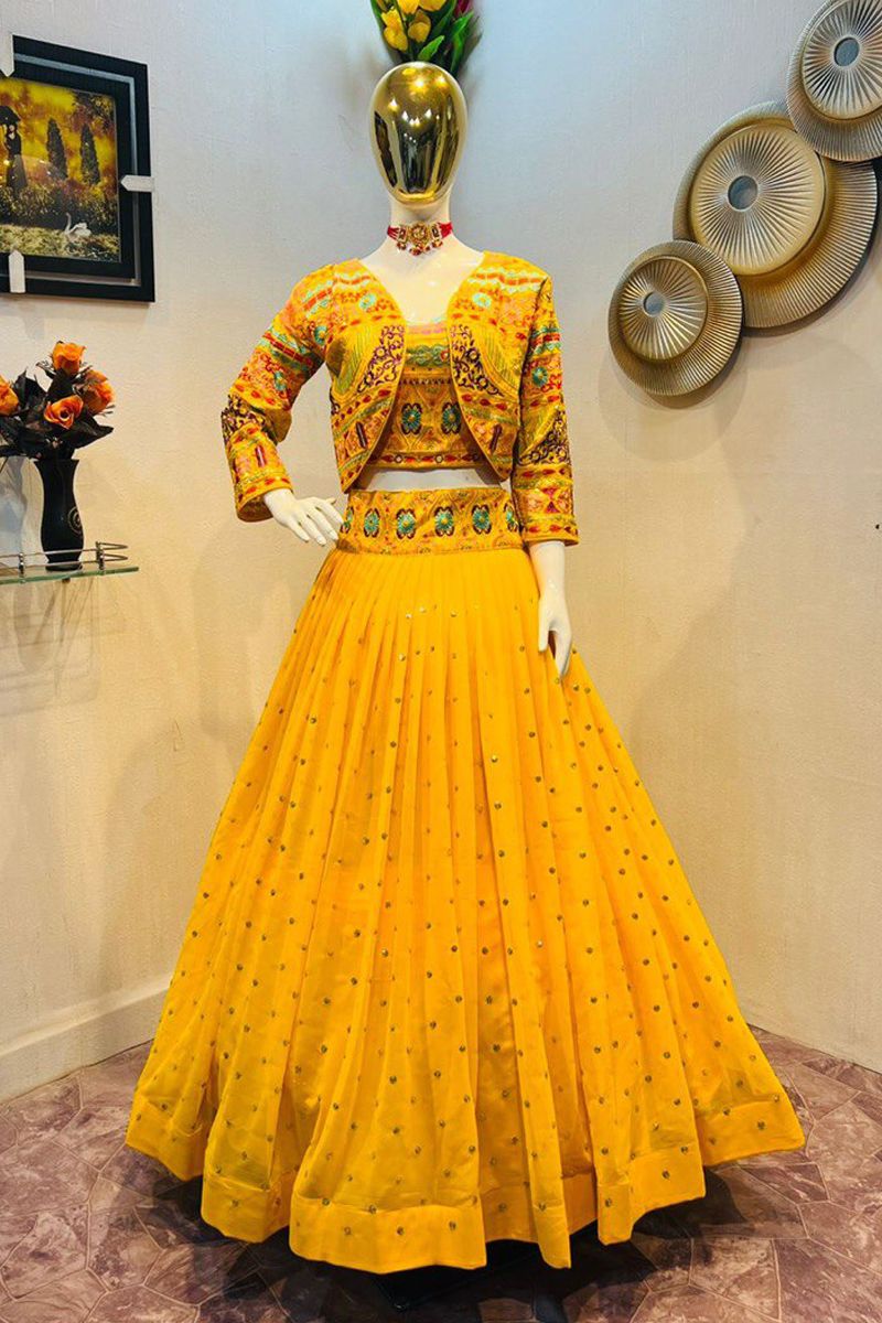 Madhuri Dixit Bollywood Inspired Green Yellow Silk Lehenga Choli Koti