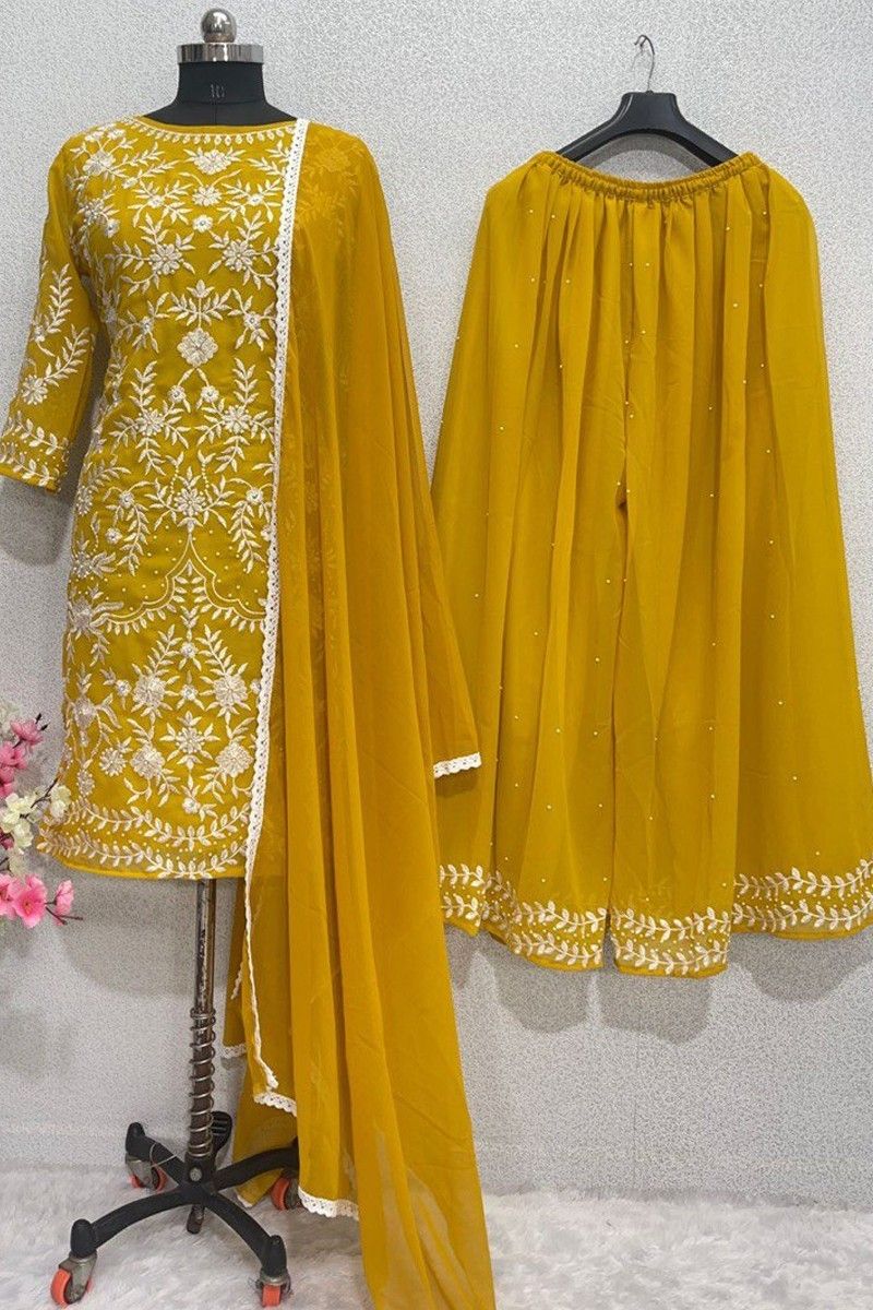 Golden Yellow with Mirror Work Floral Printed Cotton Kurti Set – Gatim  Fashions