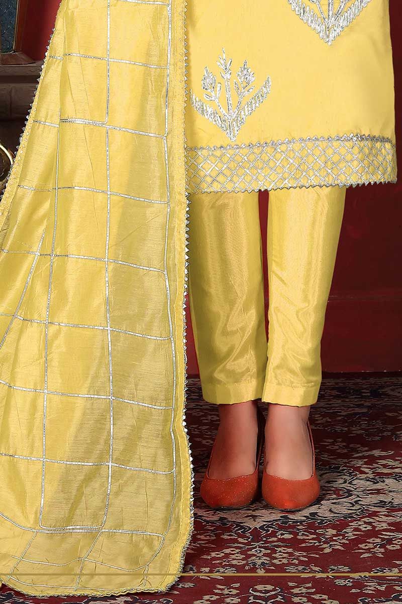Yellow Color Modal Cotton Suit Neck Design