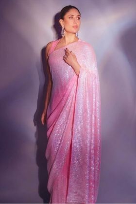 Actress Karina Kapoor Style Pink Sequence Saree
