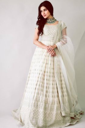 Actress Mouni Roy Wear White Chain Sequence Work Long Gown