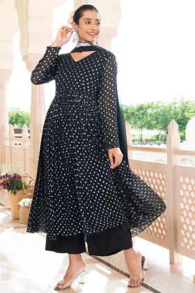 Anarkali Style Black Embroidery Work Gown