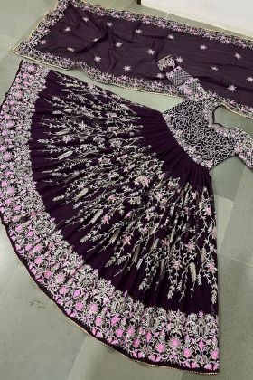 Anarkali Style Dark Purple Embroidery Work Long Gown