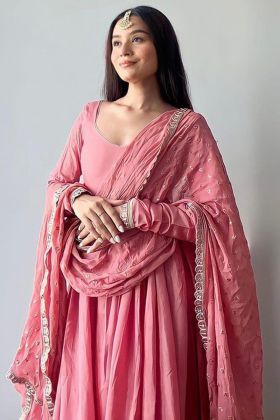 Anarkali Style Dusty Pink Finon Silk Gown
