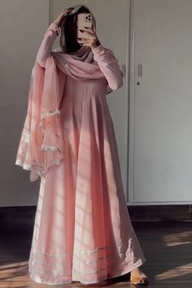 Anarkali Style Light Peach Faux Georgette Gown