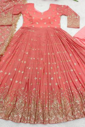 Anarkali Style Peach Sequence Work Gown
