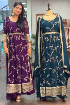 Anarkali Style Peacock Blue Sequence Work Gown
