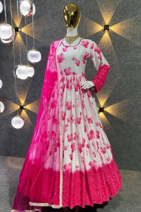Anarkali Style Pink Embroidery Work Long Gown
