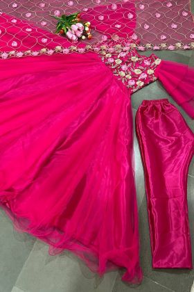 Anarkali Style Pink Heavy Net Embroidered Gown