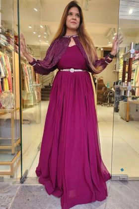 Anarkali Style Plum Purple Party Wear Gown