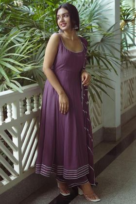 Anarkali Style Purple Georgette Readymade Gown
