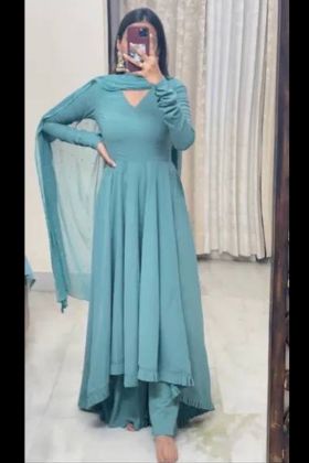 Anarkali Style Sky Blue Embroidery Work Gown