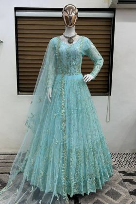 Anarkali Style Sky Blue Sequence Work Gown