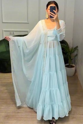 Baby Blue Embroidery Work Anarkali Gown