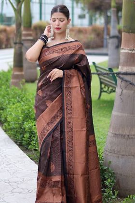 Black Banarasi Soft Silk Copper Work Saree