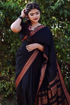 Black Banarasi Soft Silk Saree
