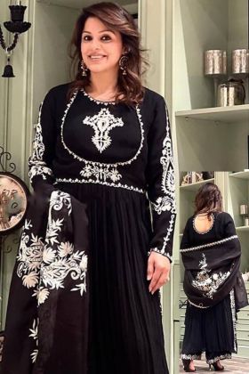 Black Chain Stitch Work Georgette Anarkali Style Salwar Suit