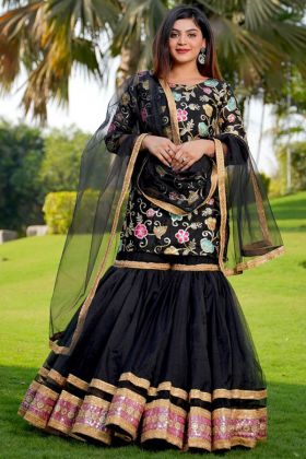 Black Double Sequence Embroidery Work Sharara Salwar Suit