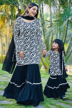 Black Embroidered Work Sharara Salwar Suit Combo