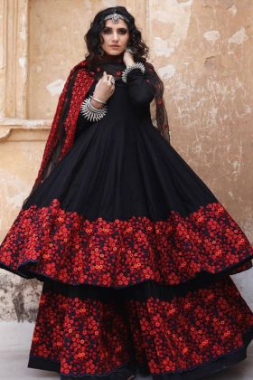 Black Embroidery Work Faux Georgette Palazzo Salwar Suit