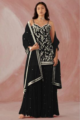 Black Embroidery Work Faux Georgette Salwar Suit