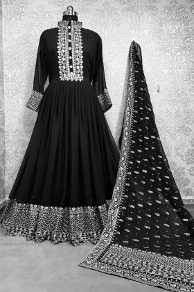 Black Embroidery Work Georgette Silk Readymade Gown