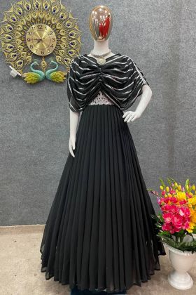 Black Embroidery Work Long Designer Gown