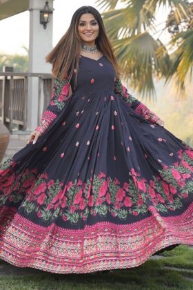 Black Embroidery Work Long Sleeves Anarkali Gown