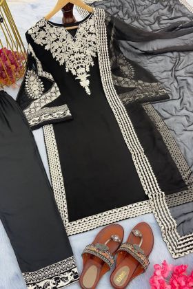 Black Embroidery Work Palazzo Salwar Suit