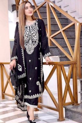 Black Embroidery Work Pant Style Salwar Kameez