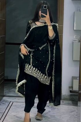 Black Embroidery Work Patiala Style Salwar Suit