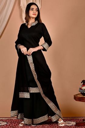 Black Embroidery Work Rayon Cotton Long Suit