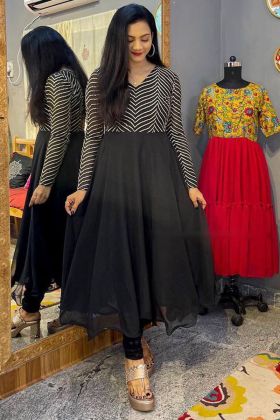 Black Faux Georgette Anarkali Gown With Arka Work Broder