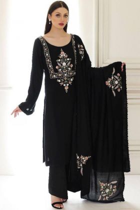 Black Faux Georgette Bell Sleeves Kurti With Palazzo