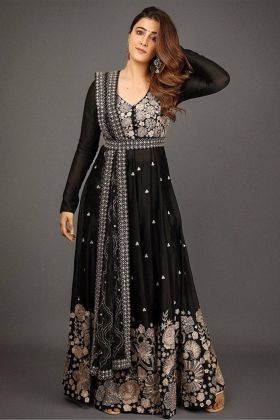 Black Faux Georgette Designer Anarkali Gown