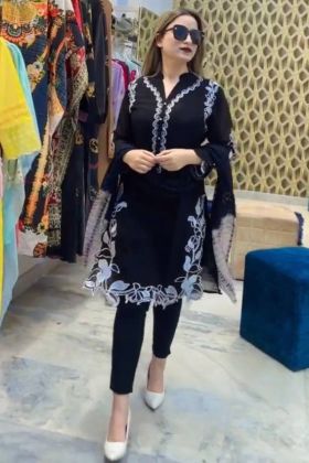 Black Faux Georgette Embroidery Work Pant Style Salwar Suit