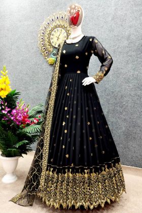 Black Faux Georgette Embroidery Work Stitch Gown