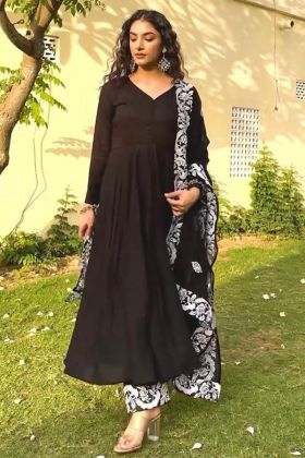 Black Faux Georgette Readymade Anarkali Style Gown