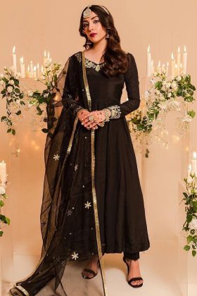 Black Faux Georgette Sequence Work Anarkali Gown
