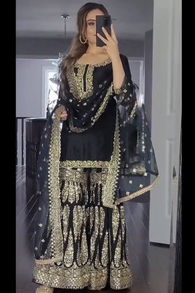 Black Faux Georgette Sequence Work Sharara Suit