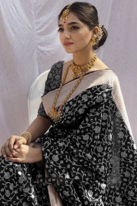 Black Gold Zari Weaving Work Banarasi Silk Saree