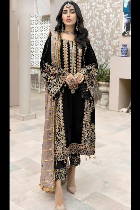 Black Heavy Embroidery Work Straight Salwar Suit
