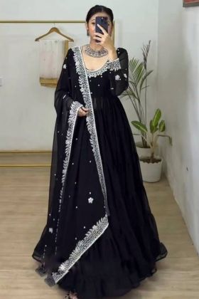 Black Heavy Georgette Embroidery Work Anarkali Gown