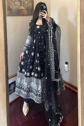 Black Heavy Georgette Embroidery Work Readymade Anarkali Gown