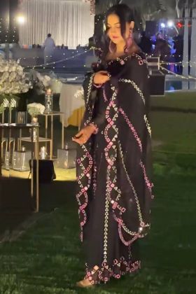 Black Heavy Georgette Real Mirror Hand Work Sharara Salwar Suit
