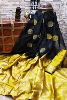 Black Jacquard Work Saree In Soft Lichi Silk Fabric