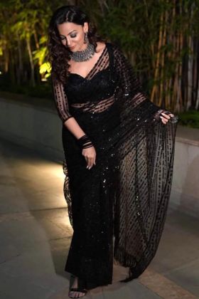 Black Nylon Butterfly Net Sequence Work Saree